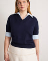 esme-sweater-heather-gray-maritime-blue-knit-combo-oxford-button-down-collared