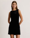 Black Short Sasha Dress on a model with sleeveless design and fitted waist