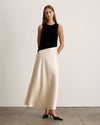 Vivian Gown in black and ivory on a model, sleeveless with a flowing skirt